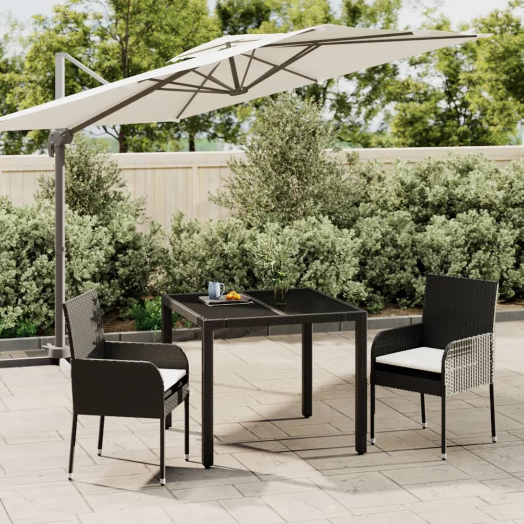 3-tlg. Garten-Essgruppe mit Kissen Schwarz Poly Rattan