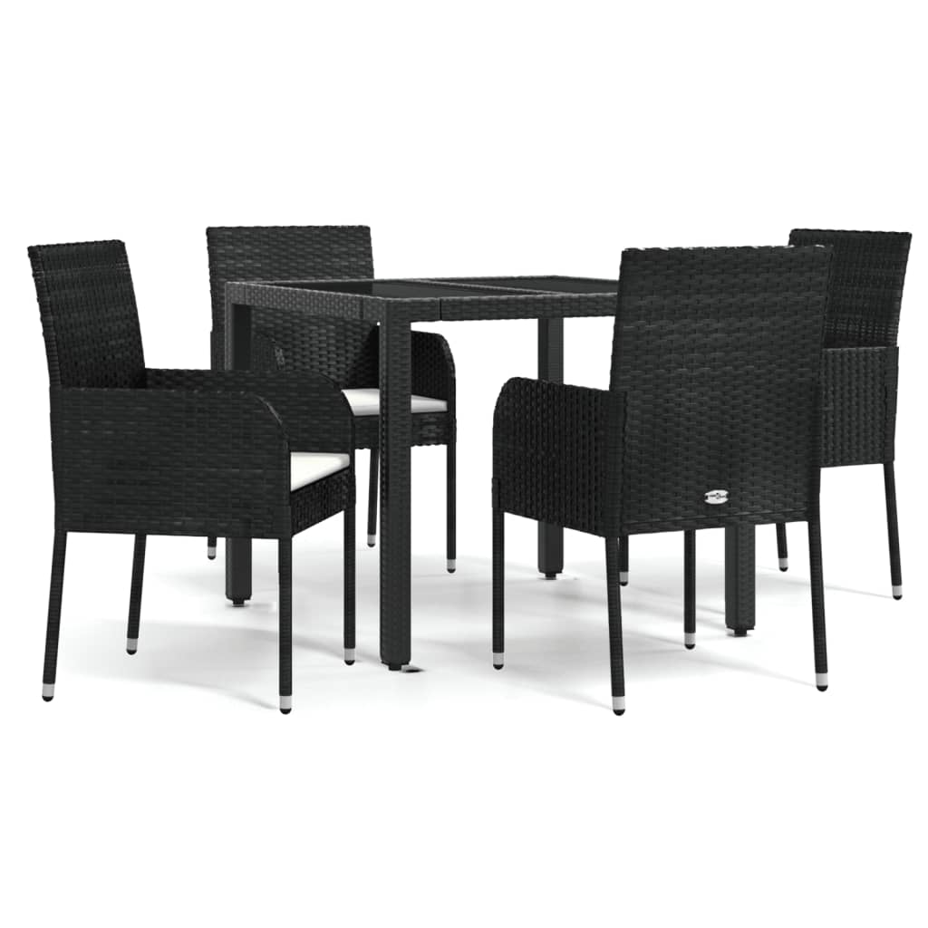 5-tlg. Garten-Essgruppe mit Kissen Schwarz Poly Rattan