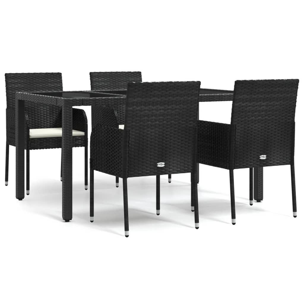 5-tlg. Garten-Essgruppe mit Kissen Schwarz Poly Rattan