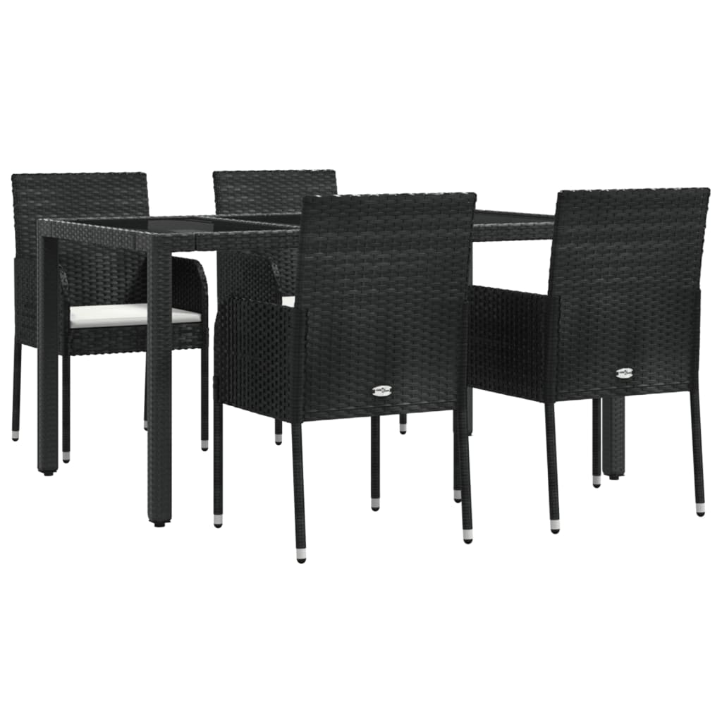 5-tlg. Garten-Essgruppe mit Kissen Schwarz Poly Rattan