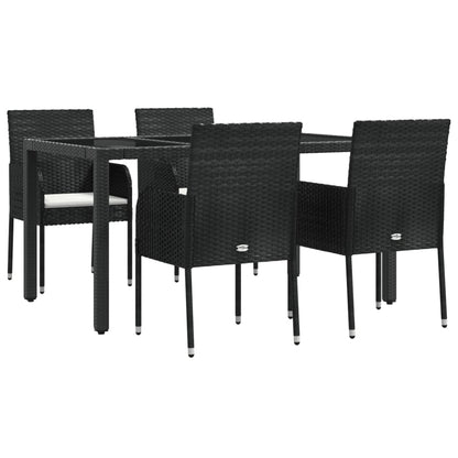 5-tlg. Garten-Essgruppe mit Kissen Schwarz Poly Rattan