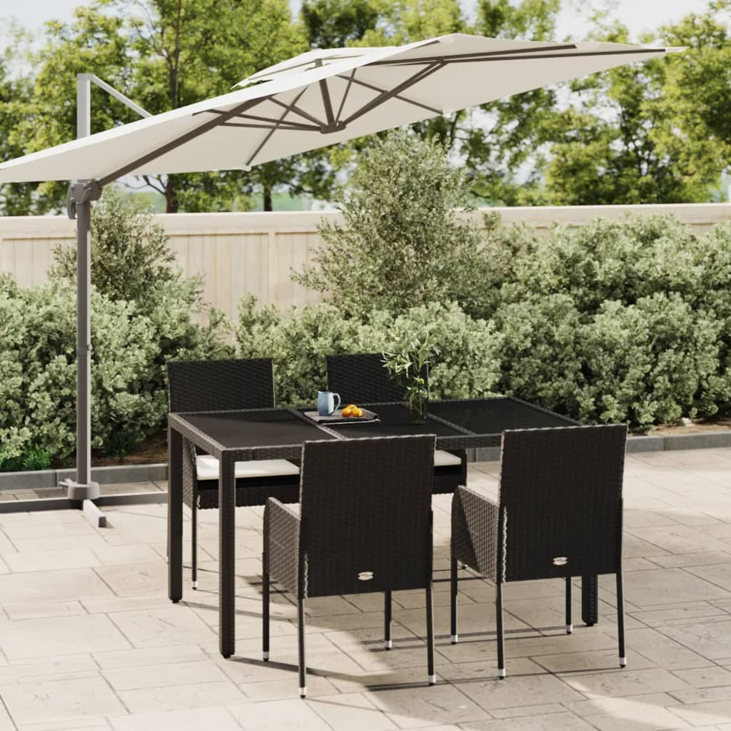 5-tlg. Garten-Essgruppe mit Kissen Schwarz Poly Rattan