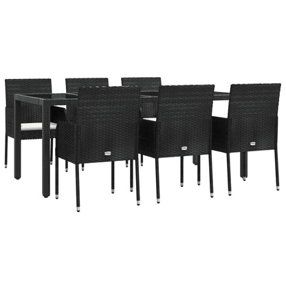 7-tlg. Garten-Essgruppe mit Kissen Schwarz Poly Rattan