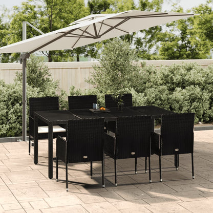 7-tlg. Garten-Essgruppe mit Kissen Schwarz Poly Rattan