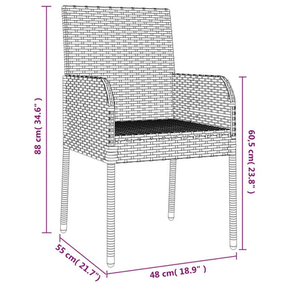 3-tlg. Garten-Essgruppe mit Kissen Grau Poly Rattan