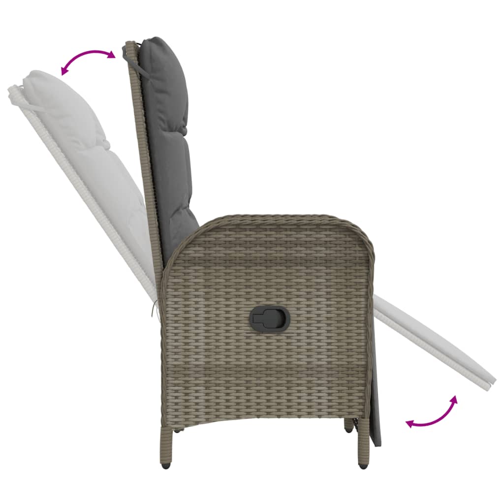 3-tlg. Garten-Essgruppe mit Kissen Grau Poly Rattan