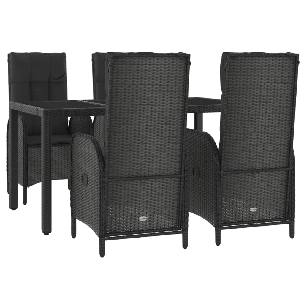 5-tlg. Garten-Essgruppe mit Kissen Schwarz Poly Rattan