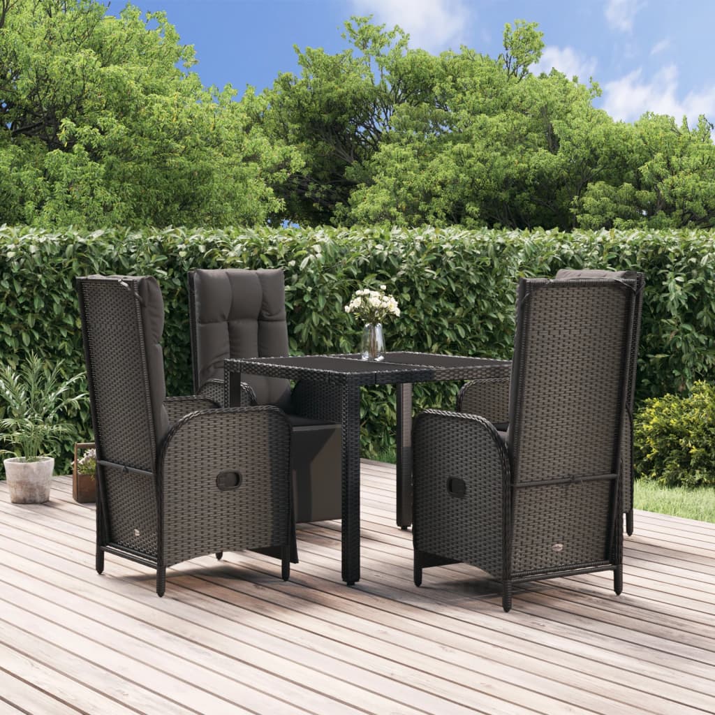 5-tlg. Garten-Essgruppe mit Kissen Schwarz Poly Rattan