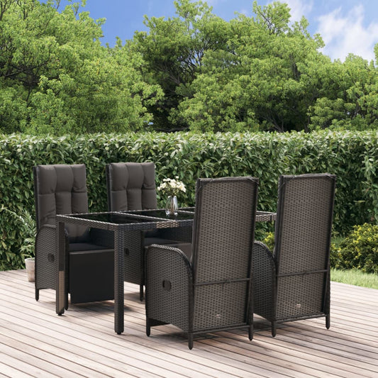 5-tlg. Garten-Essgruppe mit Kissen Schwarz Poly Rattan