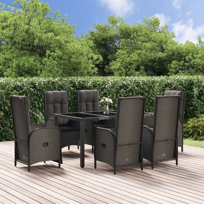 7-tlg. Garten-Essgruppe mit Kissen Schwarz Poly Rattan