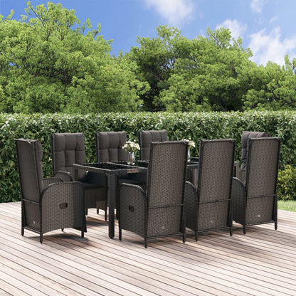 9-tlg. Garten-Essgruppe mit Kissen Schwarz Poly Rattan