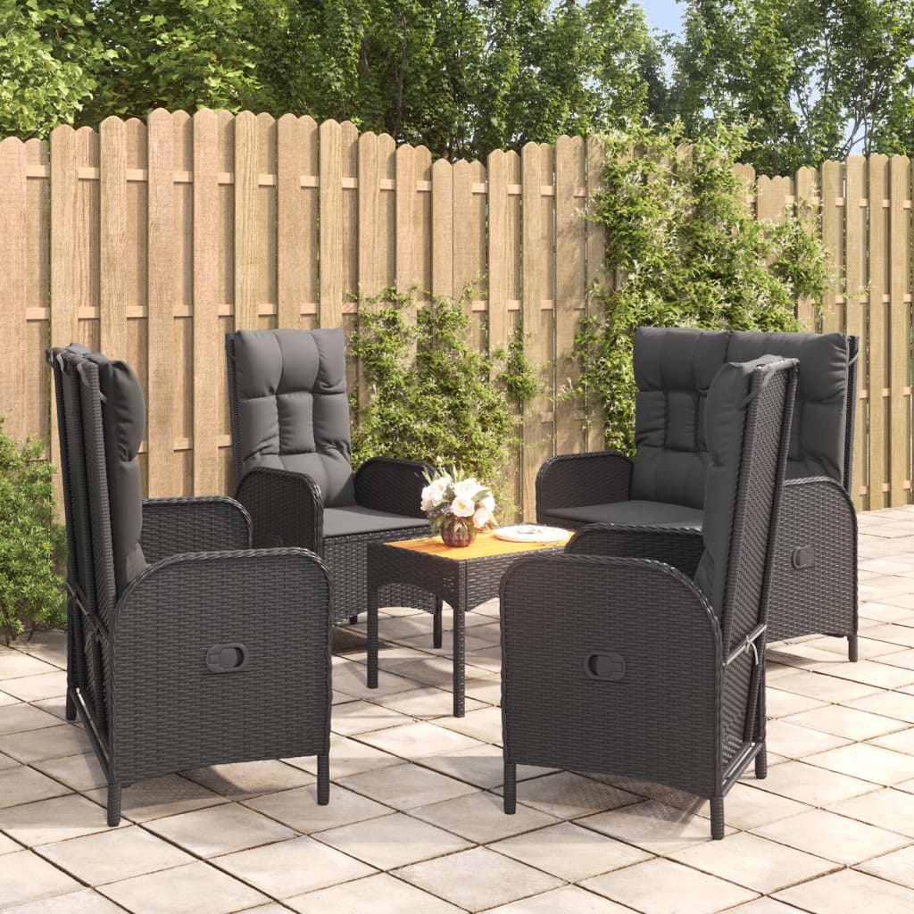 5-tlg. Garten-Essgruppe mit Kissen Schwarz Poly Rattan