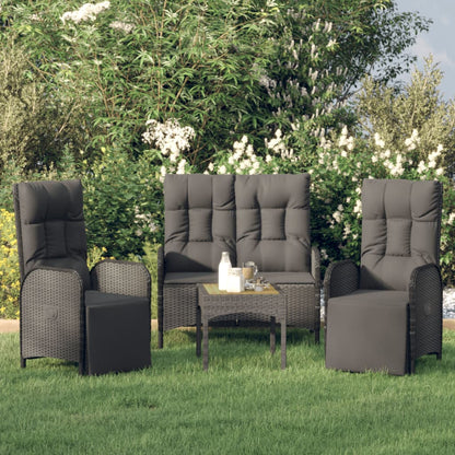 3-tlg. Garten-Essgruppe mit Kissen Schwarz Poly Rattan