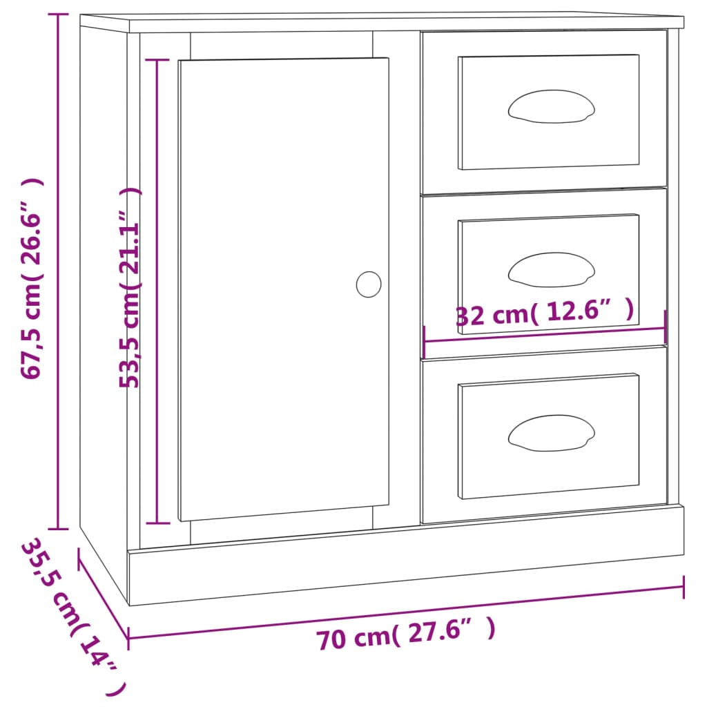 Sideboards 2 Stk. Schwarz Holzwerkstoff