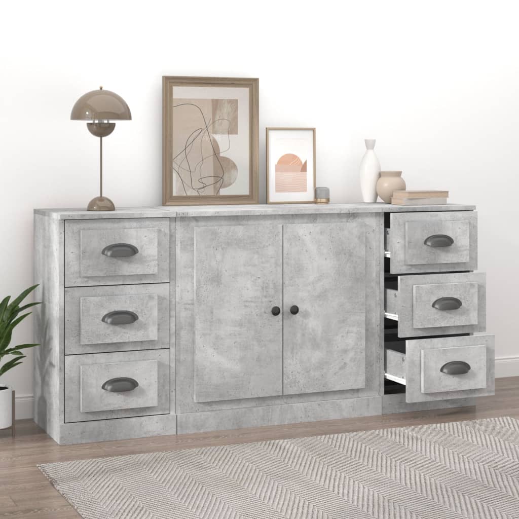 Sideboards 3 Stk. Betongrau Holzwerkstoff