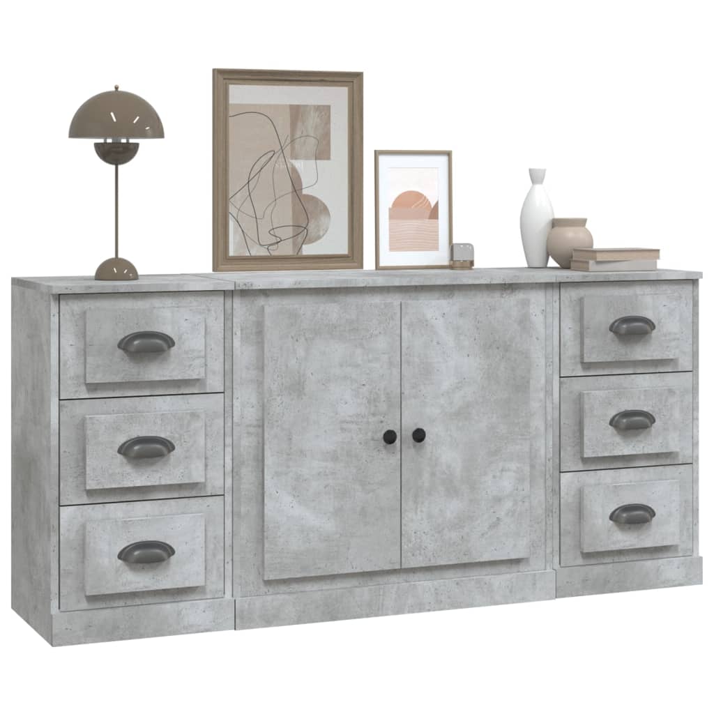 Sideboards 3 Stk. Betongrau Holzwerkstoff