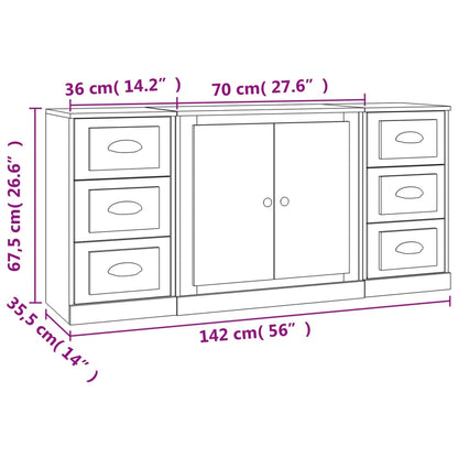 Sideboards 3 Stk. Betongrau Holzwerkstoff