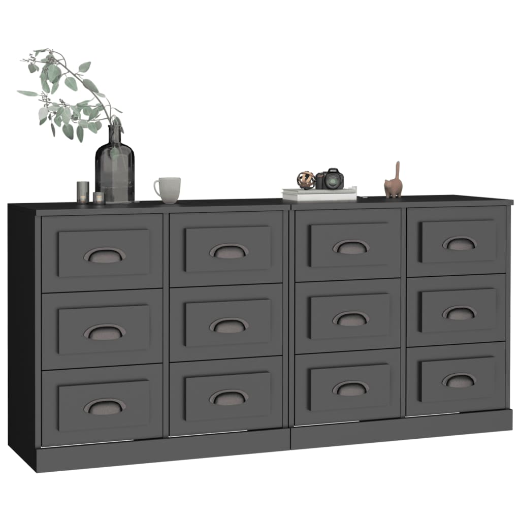 Sideboards 2 Stk. Schwarz Holzwerkstoff