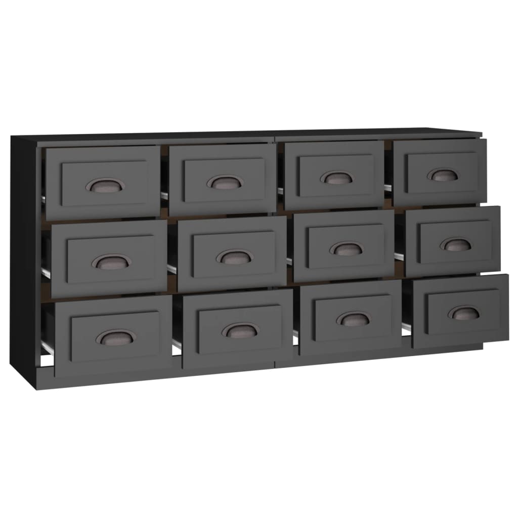 Sideboards 2 Stk. Schwarz Holzwerkstoff