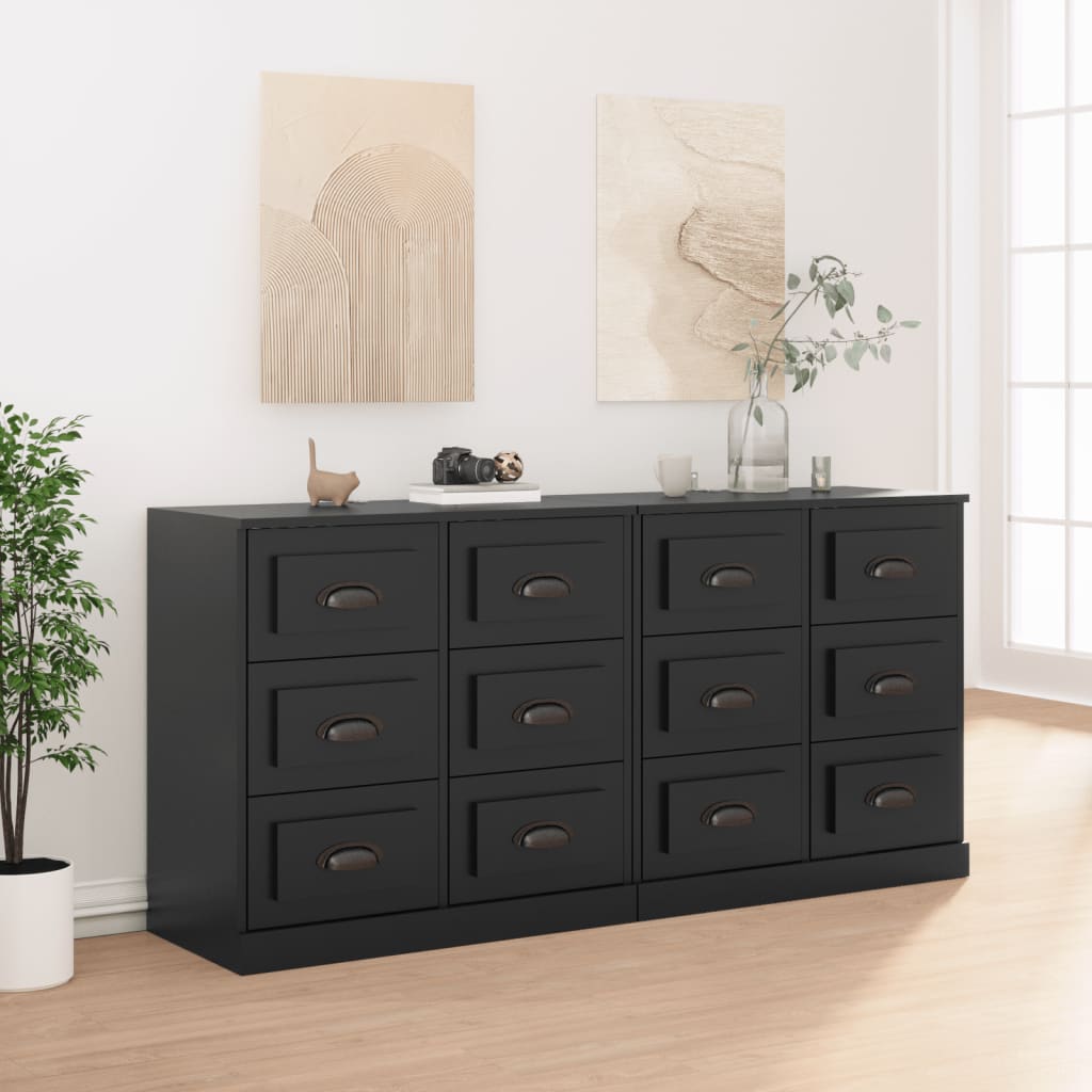 Sideboards 2 Stk. Schwarz Holzwerkstoff