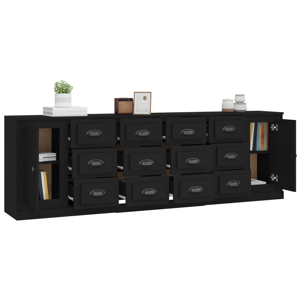 Sideboards 3 Stk. Schwarz Holzwerkstoff