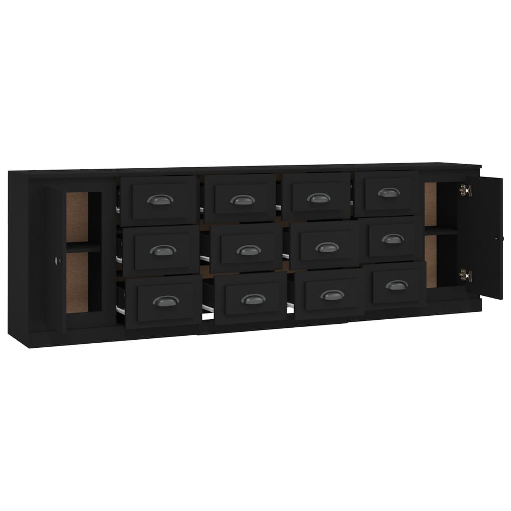 Sideboards 3 Stk. Schwarz Holzwerkstoff