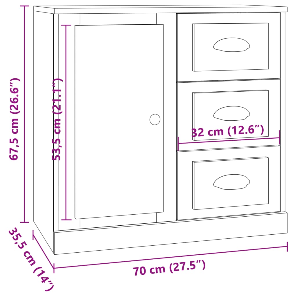 Sideboards 3 Stk. Schwarz Holzwerkstoff