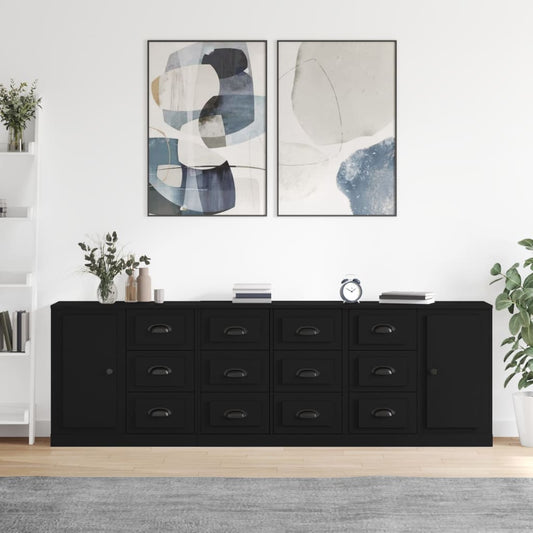 Sideboards 3 Stk. Schwarz Holzwerkstoff