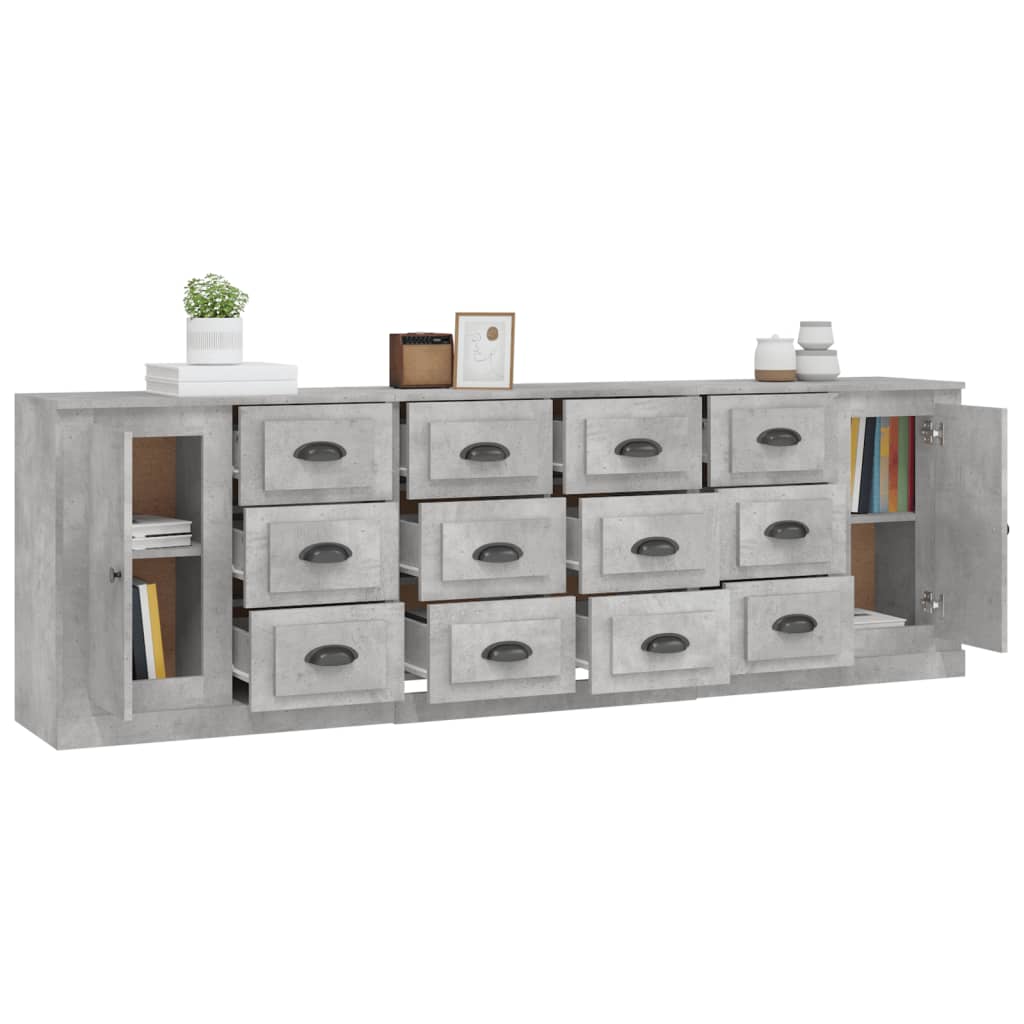 Sideboards 3 Stk. Betongrau Holzwerkstoff