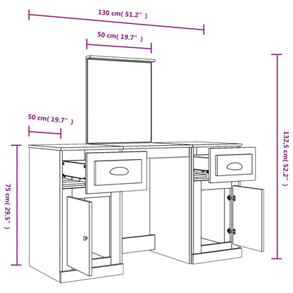 Schminktisch mit Spiegel Sonoma-Eiche 130x50x132,5 cm