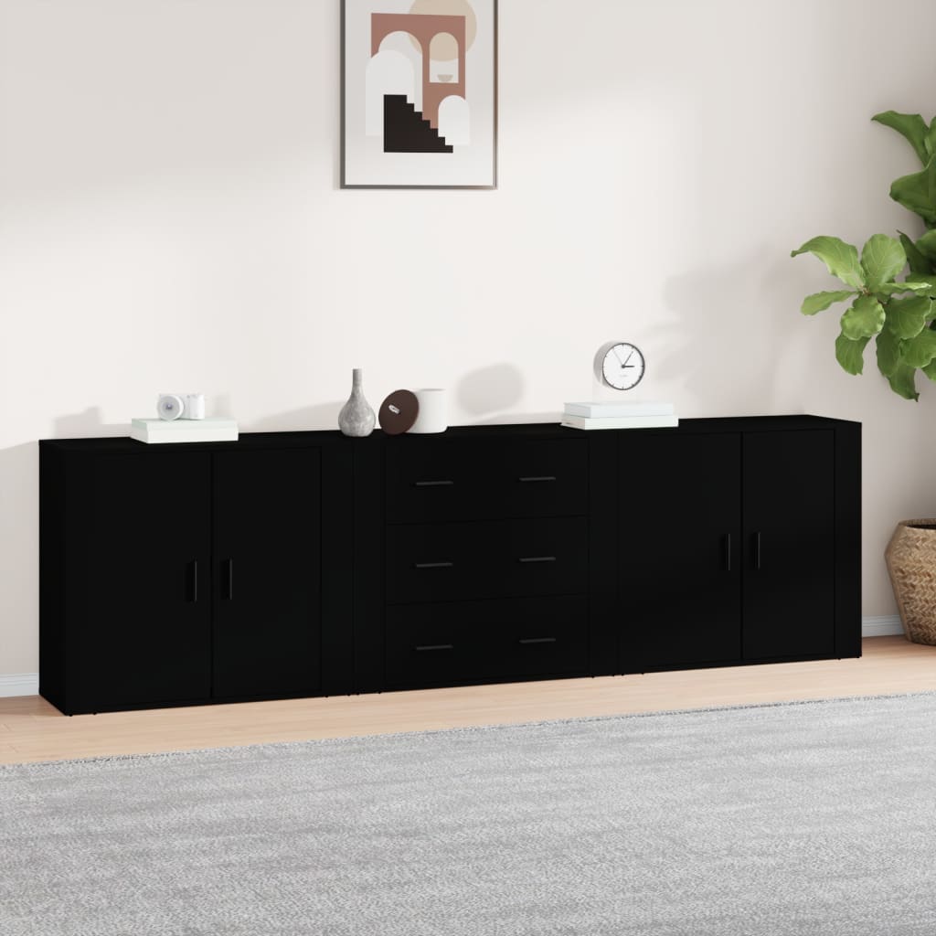 Sideboards 3 Stk. Schwarz Holzwerkstoff