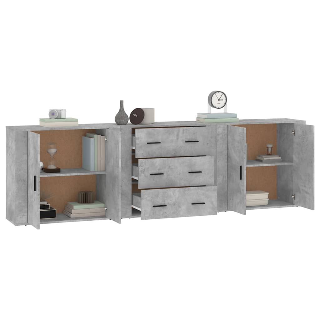 Sideboards 3 Stk. Betongrau Holzwerkstoff