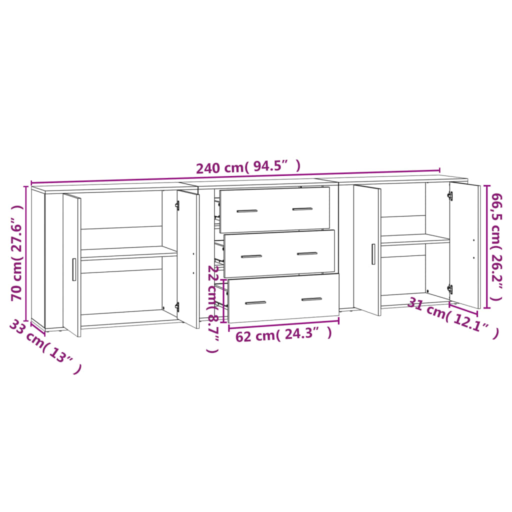 Sideboards 3 Stk. Räuchereiche Holzwerkstoff