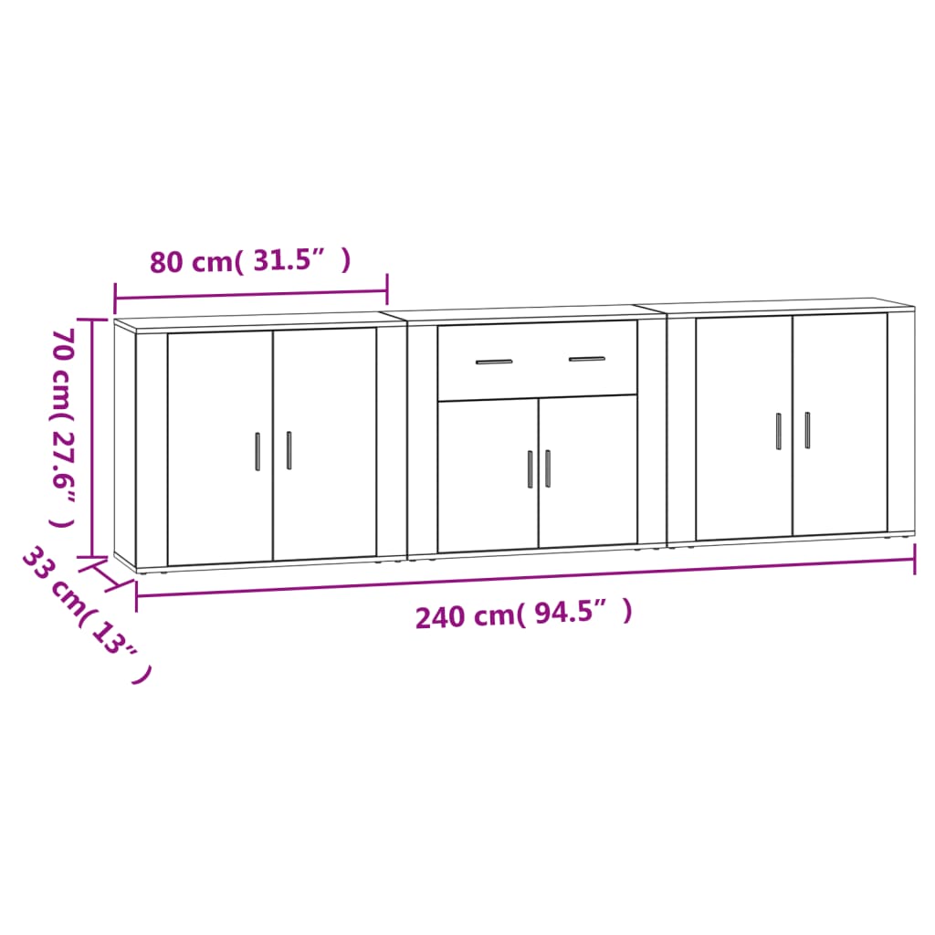 Sideboards 3 Stk. Weiß Holzwerkstoff