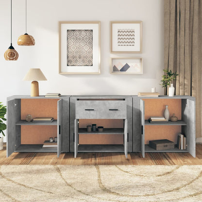 Sideboards 3 Stk. Betongrau Holzwerkstoff