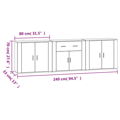 Sideboards 3 Stk. Betongrau Holzwerkstoff