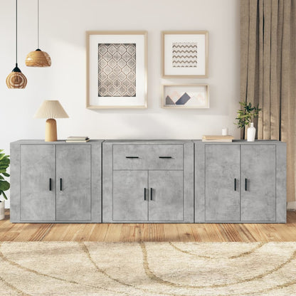 Sideboards 3 Stk. Betongrau Holzwerkstoff