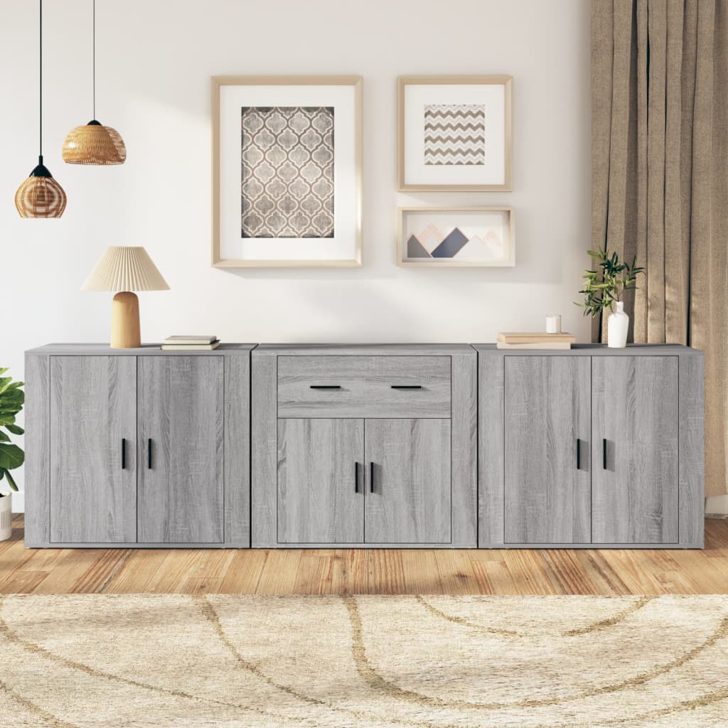 Sideboards 3 Stk. Grau Sonoma Holzwerkstoff