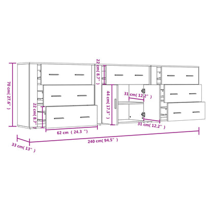 Sideboards 3 Stk. Schwarz Holzwerkstoff