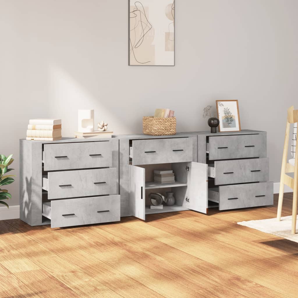 Sideboards 3 Stk. Betongrau Holzwerkstoff