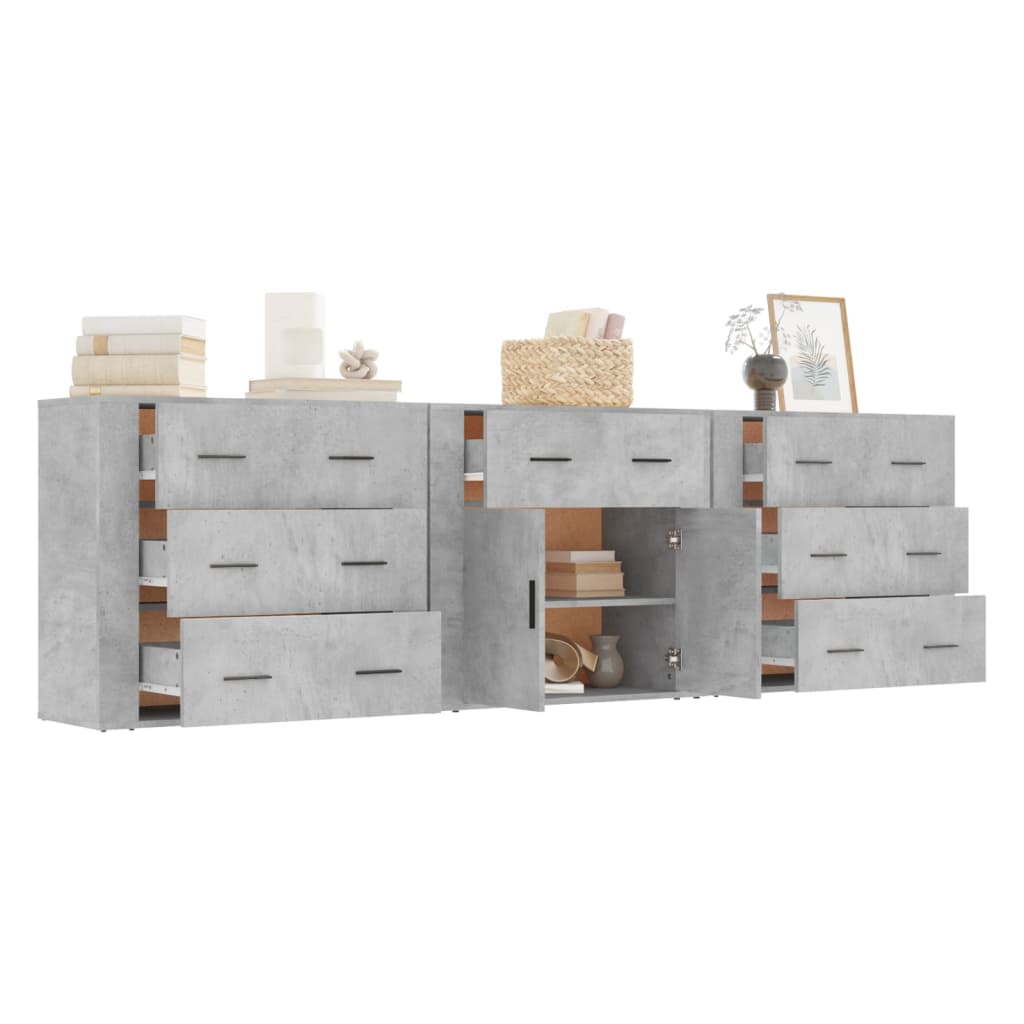 Sideboards 3 Stk. Betongrau Holzwerkstoff