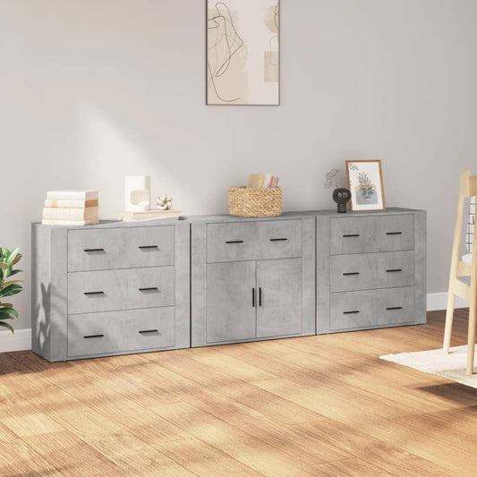 Sideboards 3 Stk. Betongrau Holzwerkstoff