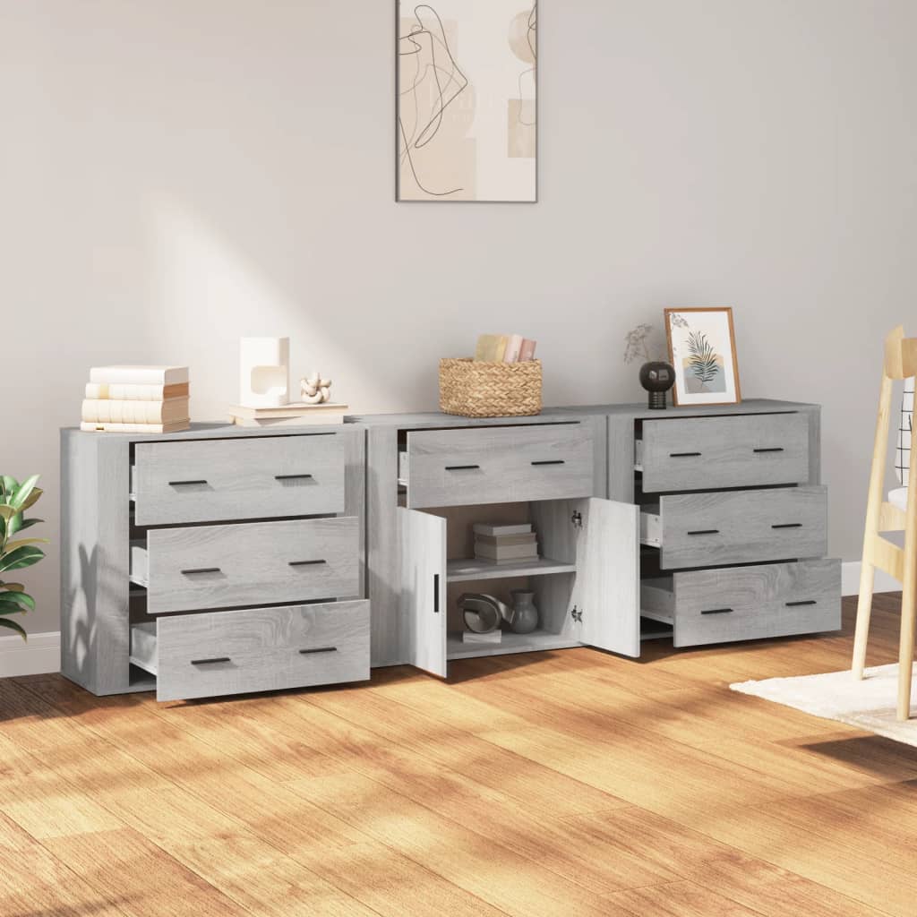 Sideboards 3 Stk. Grau Sonoma Holzwerkstoff