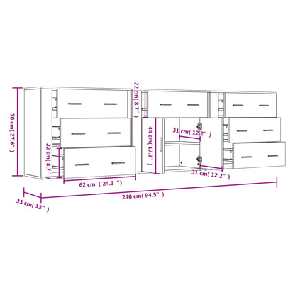 Sideboards 3 Stk. Grau Sonoma Holzwerkstoff