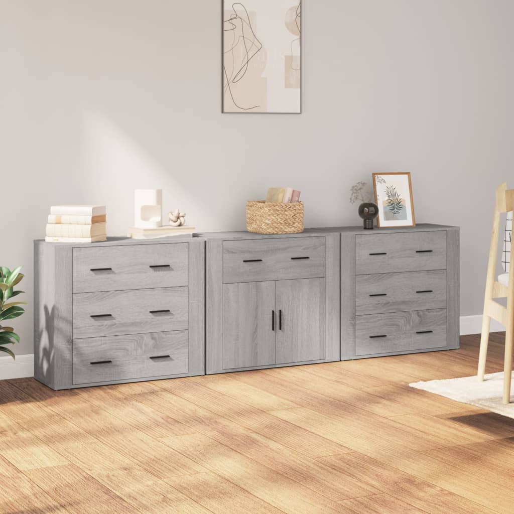 Sideboards 3 Stk. Grau Sonoma Holzwerkstoff