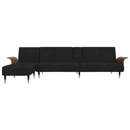 Schlafsofa in L-Form Schwarz 279x140x70 cm Samt