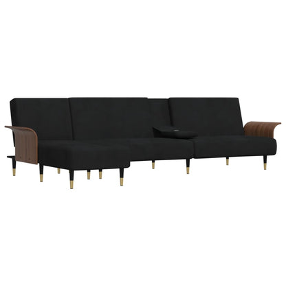 Schlafsofa in L-Form Schwarz 279x140x70 cm Samt