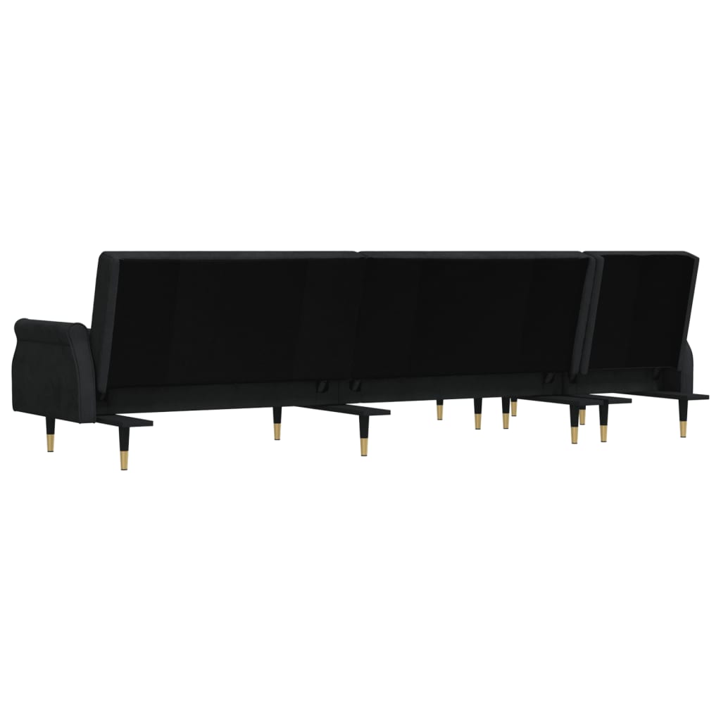 Schlafsofa in L-Form Schwarz 271x140x70 cm Samt