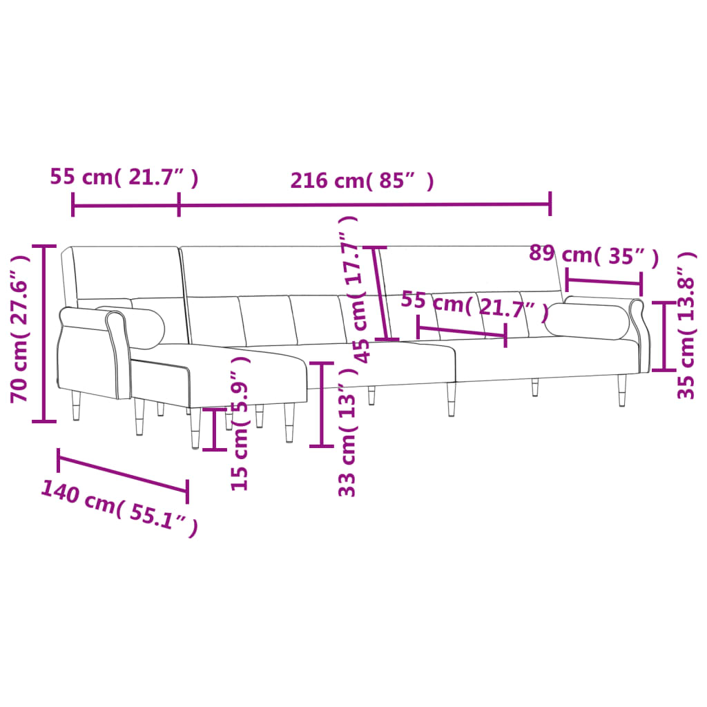 Schlafsofa in L-Form Schwarz 271x140x70 cm Samt