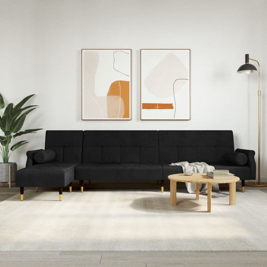 Schlafsofa in L-Form Schwarz 271x140x70 cm Samt